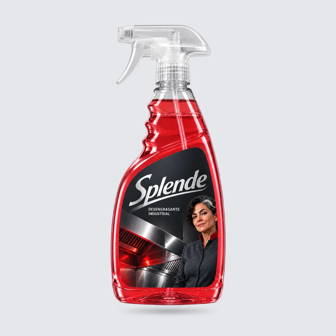 Botella de Splende de 500 ml, transparente, con líquido rojo y etiqueta grafito
