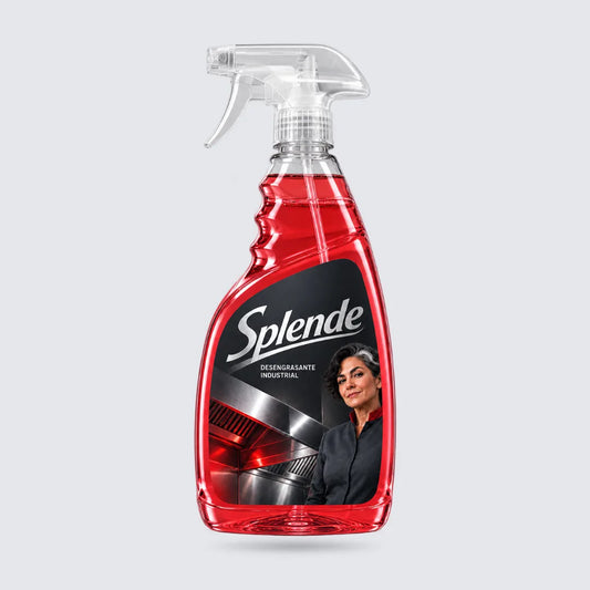 Botella de Splende de 500 ml, transparente, con líquido rojo y etiqueta grafito