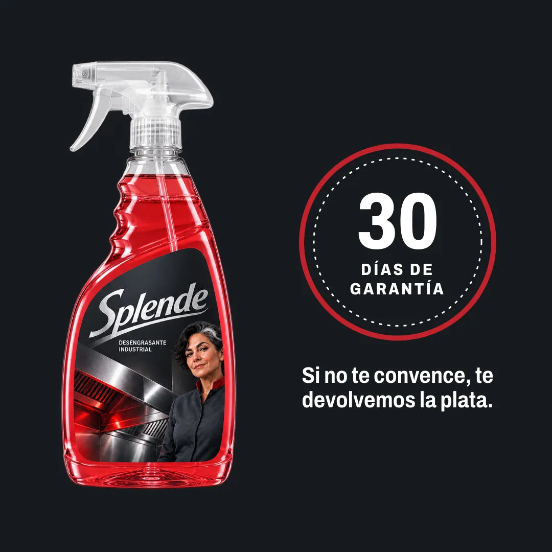 La botella de Splende y el sello de 30 días de garantía
